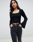 Asos Design Square Neck Sweater With Flared Sleeve-black