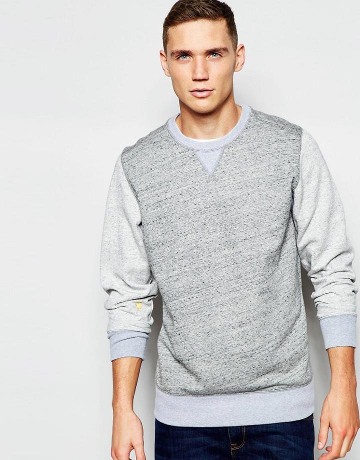 G-star Crew Sweatshirt Riban Contrast Sleeve In Gray Heather - Platinum Htr