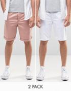 Asos 2 Pack Slim Long Length Chino Shorts In Pink And White - Multi