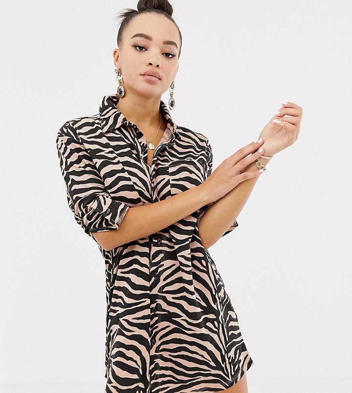 Missguided Oversized Shirt Dress In Zebra - Red