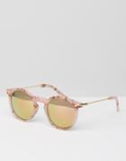 Asos Round Sunglasses With Metal Arms In Pink Marble Transfer And Flash Lens - Pink