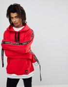 Sixth June Oversized Hoodie In Red With Taping - Red