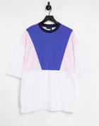 Asos Design Oversized T-shirt With Color Block And Pique Panels-white