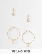 Ashiana 2-pack Earrings With Moon And Star Details In Gold