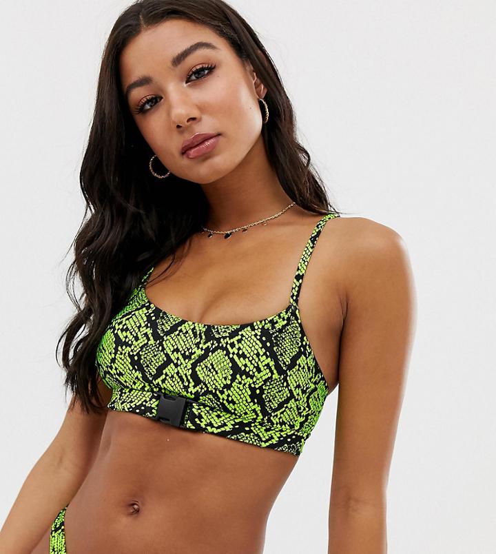 New Look Snake Print Bikini Top In Bright Yellow