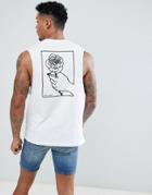 Asos Design Sleeveless T-shirt With Dropped Armhole & Hand Back Print - White