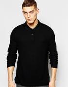 Asos Muscle Polo In Waffle With Long Sleeves - Black