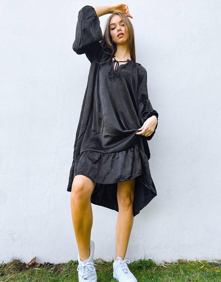 Object Tie Neck Smock Dress In Black