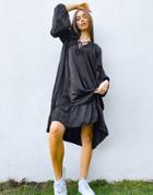 Object Tie Neck Smock Dress In Black