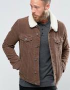 Asos Cord Western Jacket With Fleece Collar In Brown - Brown