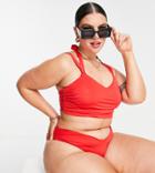 Asos Design Curve Mesh Bikini Bottom In Red