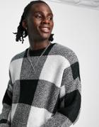 Asos Design Knitted Oversized Fluffy Sweater In Black & White Checkerboard-multi