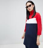 Monki High Zip Neck Color Block Dress - Navy