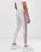 Asos Design Skinny Sweatpants In White Marl With Side Tape