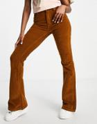 Pull & Bear High Waisted Corduroy Flared Pants In Brown