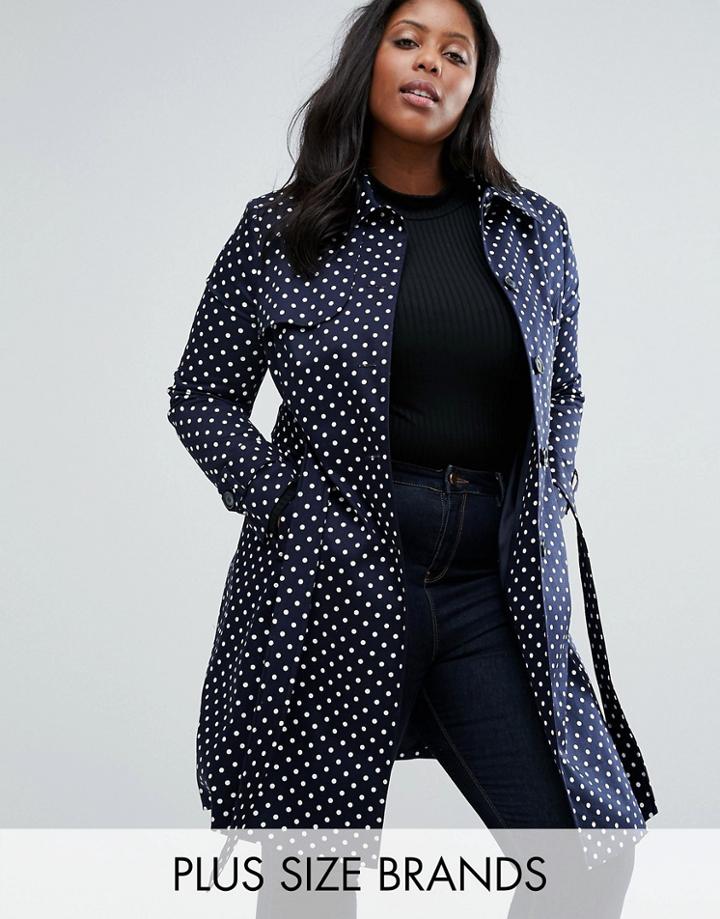 Helene Berman Plus Trench In Polka Dot - Navy