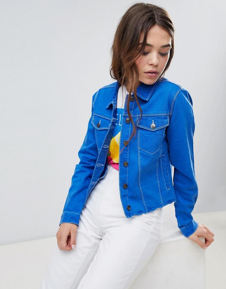 Brave Soul Harris Raw Colored Denim Jacket - Blue
