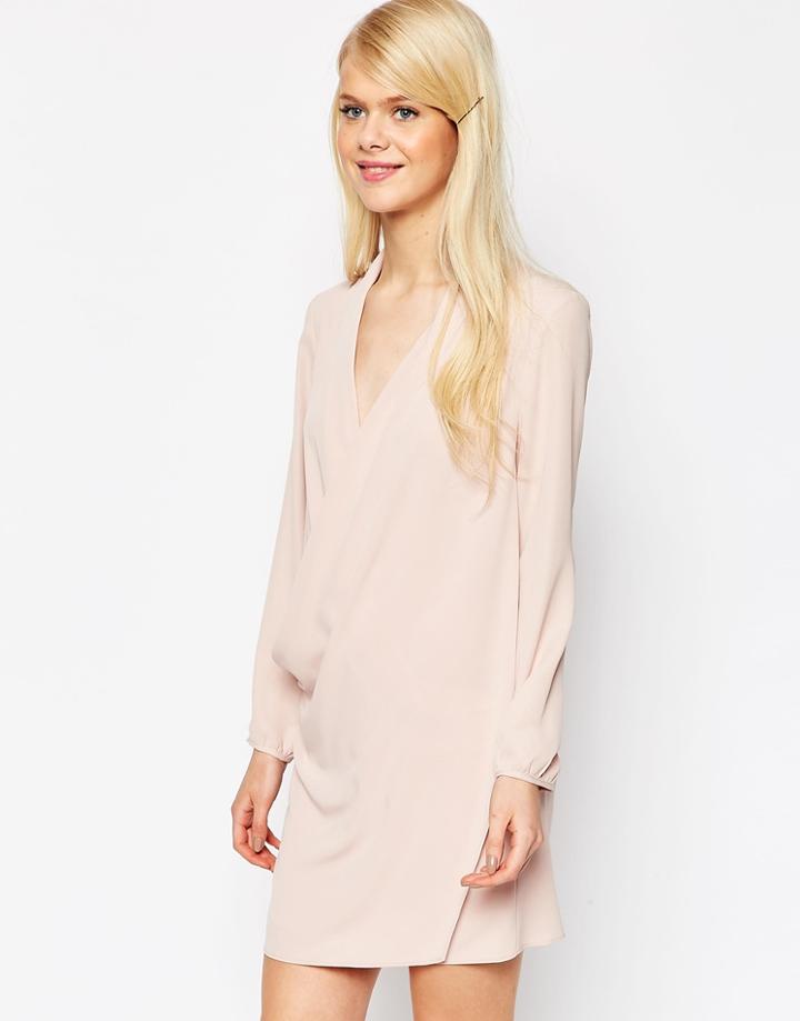 Asos Tunic Dress With Drape Wrap Front - Pink