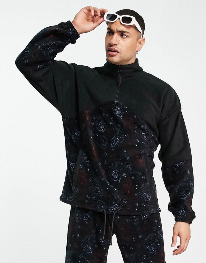 Asos 4505 Oversized Fleece With Paisley Print-black