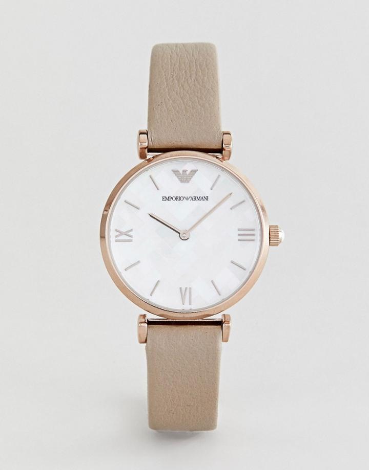 Emporio Armani Ar11111 Leather Watch In Brown 32mm - Brown