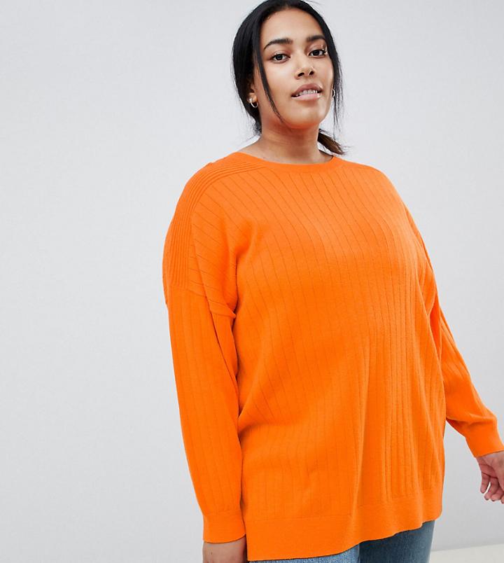 Asos Design Curve Oversize Sweater In Fine Knit - Orange