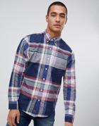 Abercrombie & Fitch Madras Large Check Shirt In Navy & Pink - Navy