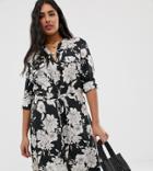 Oasis Curve Shirt Dress In Bold Floral Print - Black