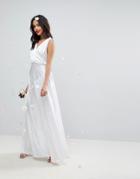 Asos Edition Deep Plunge Soft Wedding Maxi Dress With Ruching Detail - White