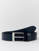 Asos Design Wedding Smart Leather Slim Belt In Navy With Contrast Navy And Green Double Keepers - Navy