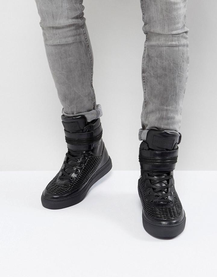 Religion Pleated Hi Top Sneakers In Black - Black
