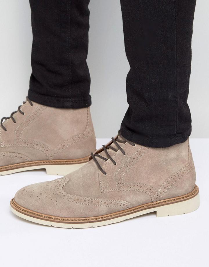 Tommy Hilfiger Metro Suede Lace Up Brogue Boots - Stone