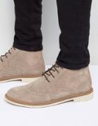 Tommy Hilfiger Metro Suede Lace Up Brogue Boots - Stone