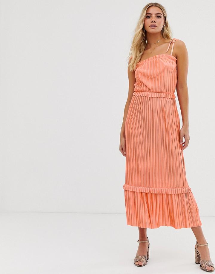Miss Selfridge Cami Midi Dress With Frill Hem In Coral - Pink
