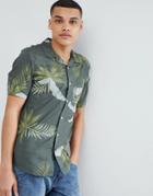 Only & Sons Short Sleeve Shirt With Print And Revere Collar - Green