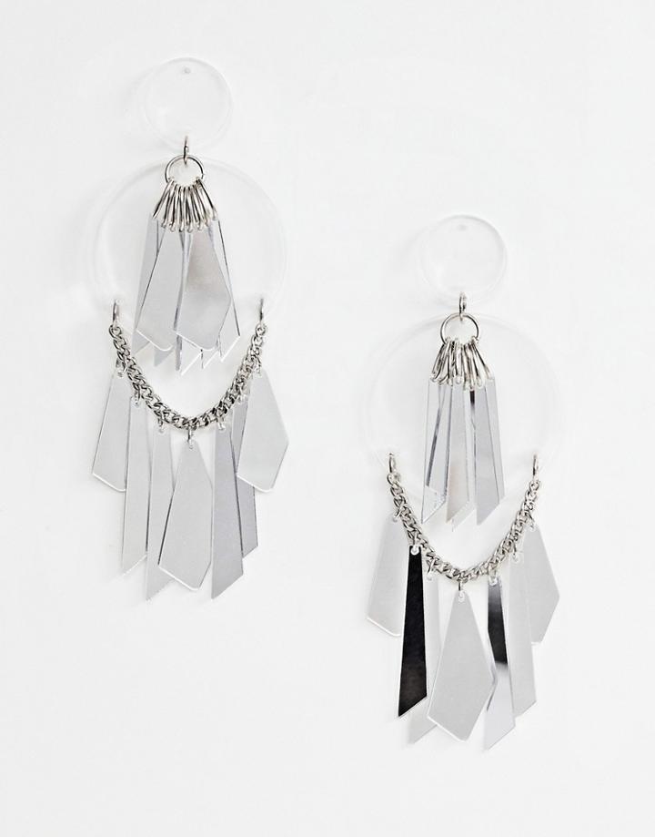 Asos Design Earrings With Mirrored Shapes And Clear Resin Design In Silver
