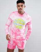 Asos Design Tracksuit Muscle Sweatshirt/shorts In Tie Dye With Print - Pink