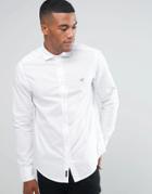 Armani Jeans Shirt With Cutaway Collar In White Slim Fit With Logo - W