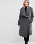 Asos Curve Waterfall Trapeze Coat In Wool Blend - Gray