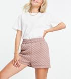 Threadbare Petite Quilted Shorts In Taupe - Part Of A Set-brown