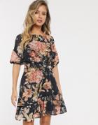 Hope & Ivy Ruffle Mini Dress In Navy Rose-multi