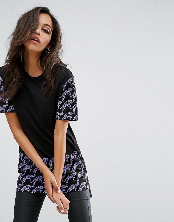 Versace Jeans T-shirt With Tiger Print Logo - Black
