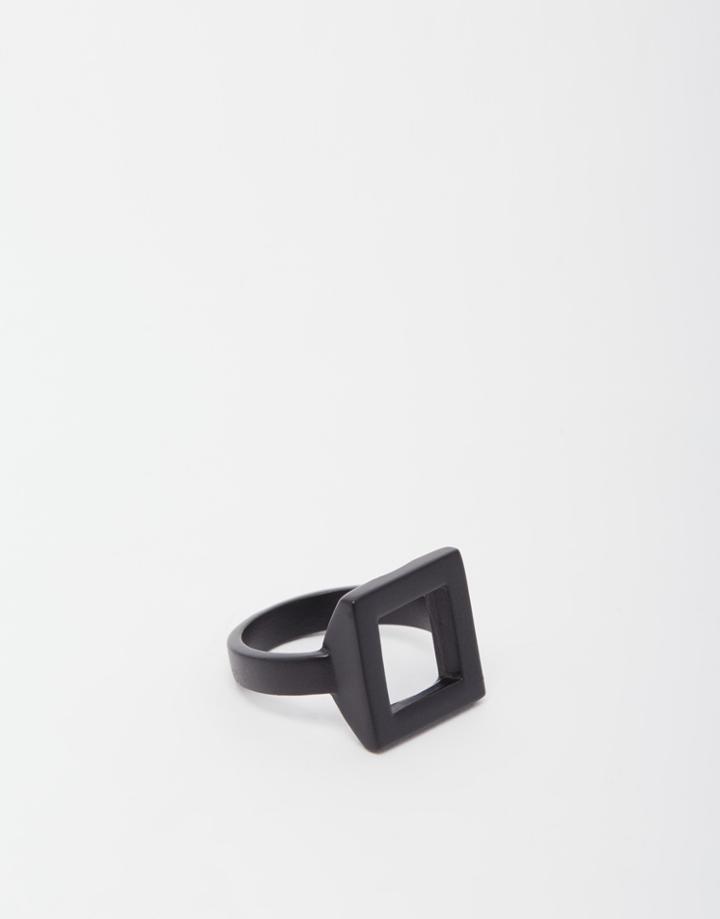 Asos Geometric Ring With Square In Matte Black - Black