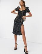 In The Style X Shaughna Puff Sleeve Sweetheart Neck Midi Dress In Polka Print-multi