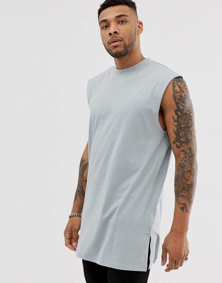 Asos Design Oversized Super Longline Tank In Gray - Green