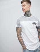 Boohooman Color Block T-shirt With Embroidery Detail In White - White