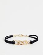 Glamorous Cord Leather Bracelet With Gold Interlinking Chain-multi