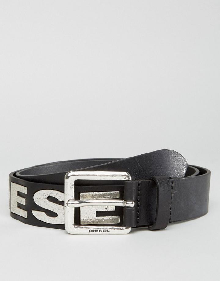 Diesel B-bold Logo Stud Leather Belt Black - Black