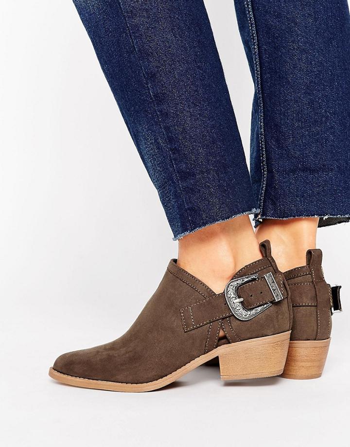 New Look Western Suedette Low Ankle Boot - Green