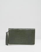 Silvian Heach Mock Croc Fold Over Contrast Clutch Bag - Green