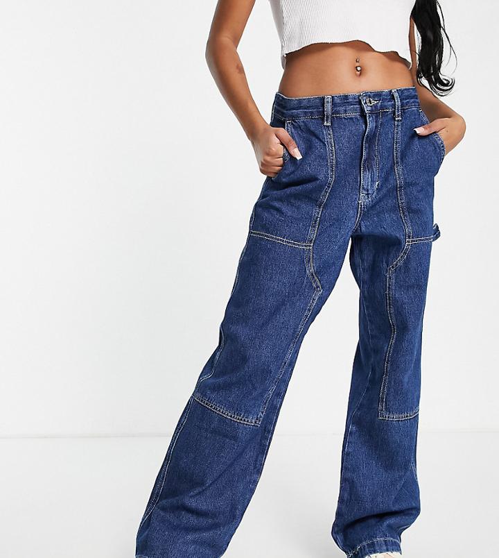 Stradivarius Petite Cargo Carpenter Jeans In Dark Blue